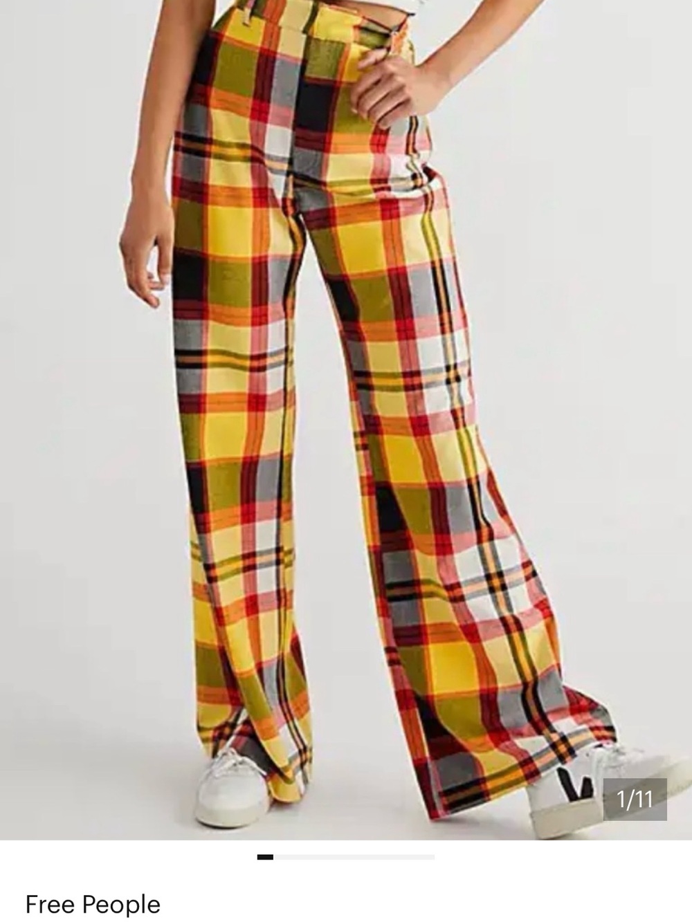 Free People Multi Colored Jules High Waisted Plaid Flare Pants Retro